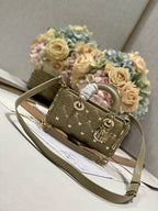 DIOR SMALL LADY D-JOY 22 BUTTERFLY STUD OLIVE LAMBSKIN