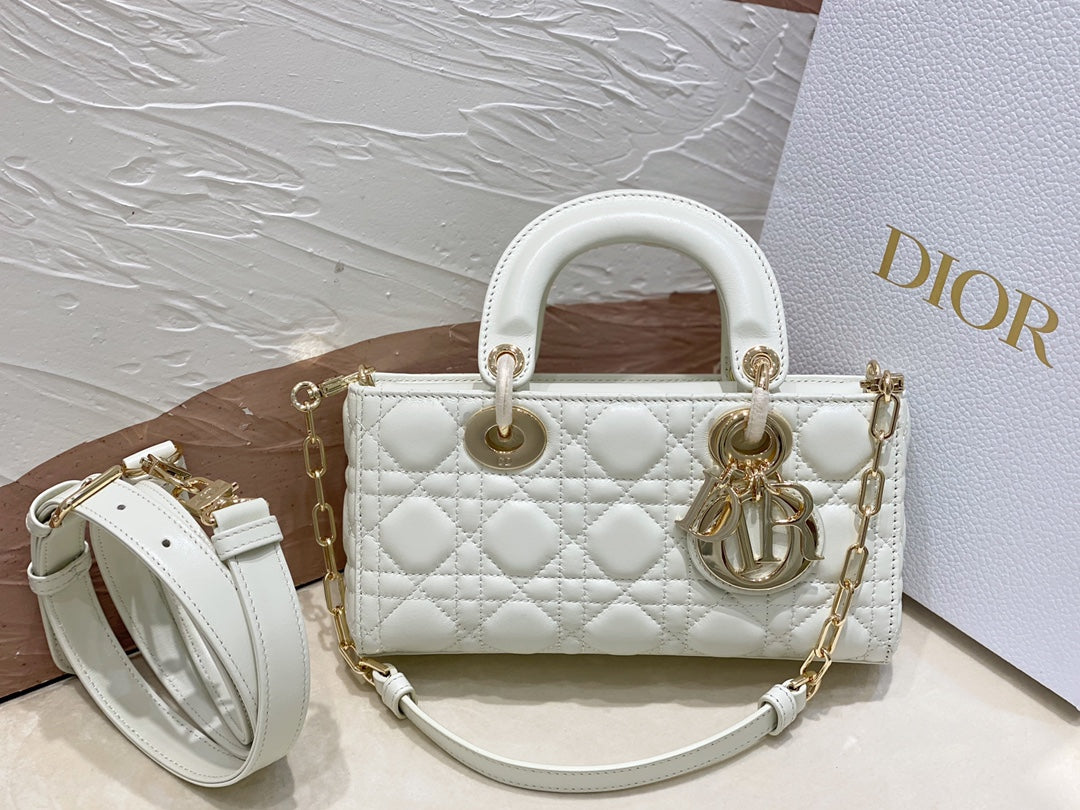 DIOR SMALL LADY D-JOY 22 WHITE LAMBSKIN