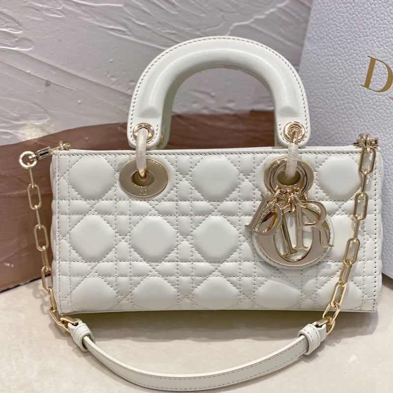 DIOR SMALL LADY D-JOY 22 WHITE LAMBSKIN