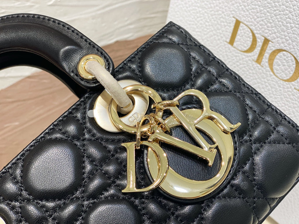 DIOR SMALL LADY D-JOY 22 BLACK LAMBSKIN