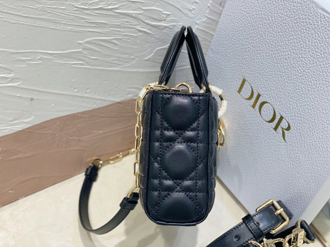 DIOR SMALL LADY D-JOY 22 BLACK LAMBSKIN