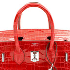 Hermes 25cm Braise Red Crocodile Birkin w/ Diamond White Gold Hardware