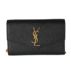 SAINT LAURENT - Black Pebbled Calfskin Uptown Chain Wallet