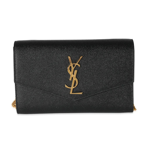 SAINT LAURENT - Black Pebbled Calfskin Uptown Chain Wallet