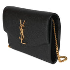 SAINT LAURENT - Black Pebbled Calfskin Uptown Chain Wallet