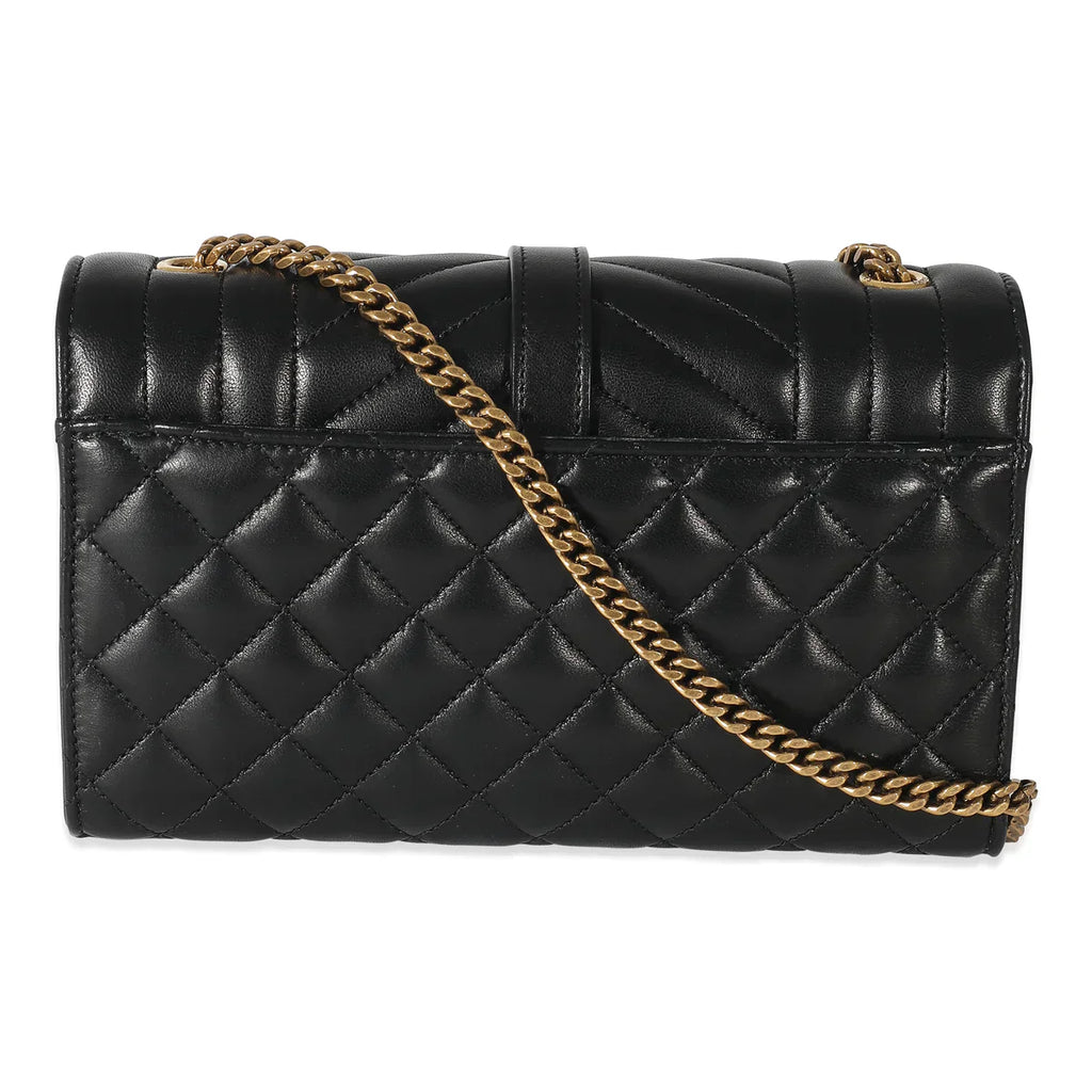 SAINT LAURENT - Black Lambskin Mixed Matelasse Triquilt Small Envelope Bag