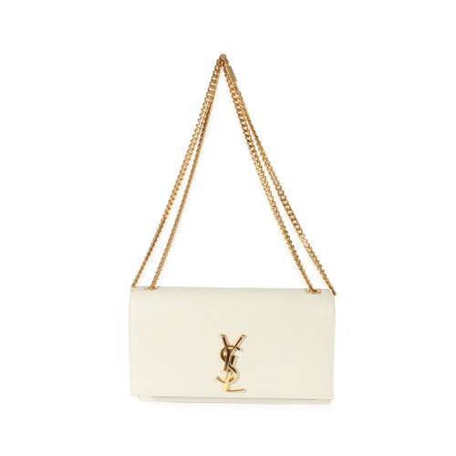 SAINT LAURENT - Blanc Grain De Poudre Medium Monogram Kate Bag