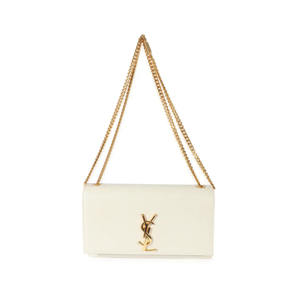 SAINT LAURENT - Blanc Grain De Poudre Medium Monogram Kate Bag