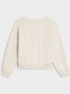 CELINE Logo Print Cotton Fleece Loose Sweatshirt Cream