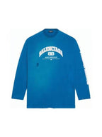 Balenciaga Side Logo Distressed Oversized Long Sleeve T-Shirt Blue