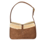 SAINT LAURENT - Dark Cigar Suede Natural Beige Shearling Le 5 A 7 Hobo