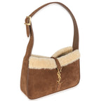 SAINT LAURENT - Dark Cigar Suede Natural Beige Shearling Le 5 A 7 Hobo