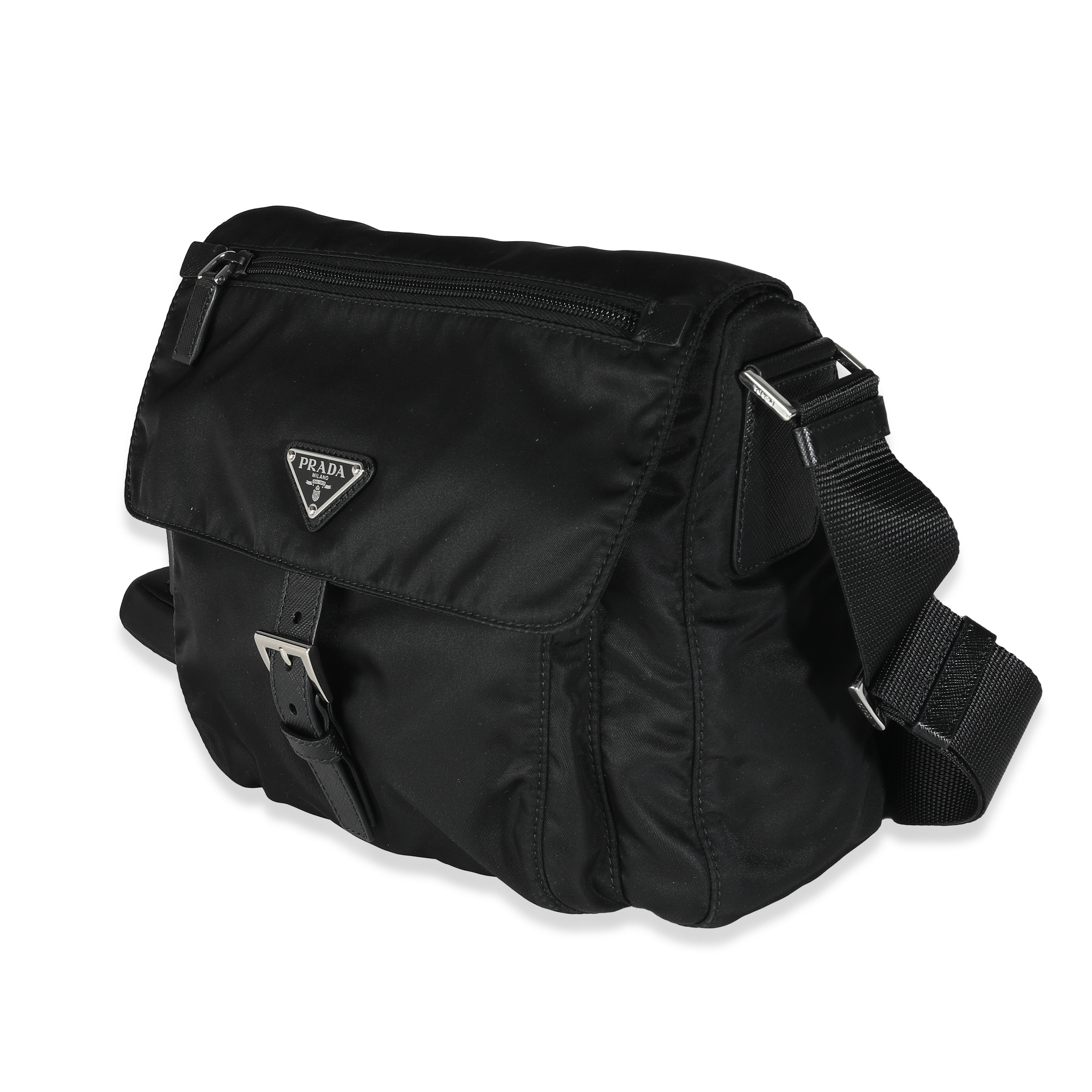 PRADA Black Re-Nylon Front Pocket Shoulder Bag