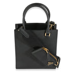 PRADA - Black Saffiano Lux Embossed Logo Mini Tote Crossbody Bag