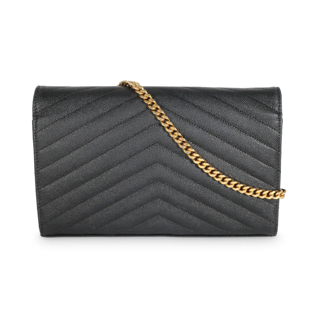 SAINT LAURENT - Black Grain De Poudre Cassandre Wallet On Chain