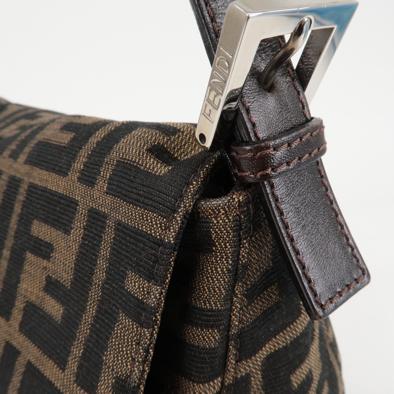 FENDI Zucchino Mamma Baguette Canvas Leather Bag Brown Black 26325