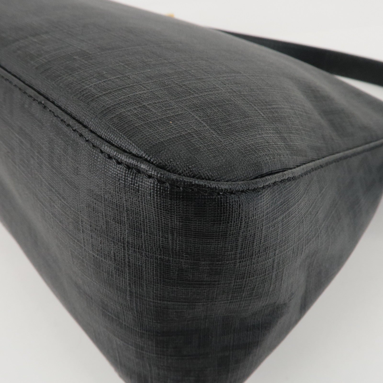 FENDI Zucchino Mamma Baguette PVC Leather Bag Black 8BR001