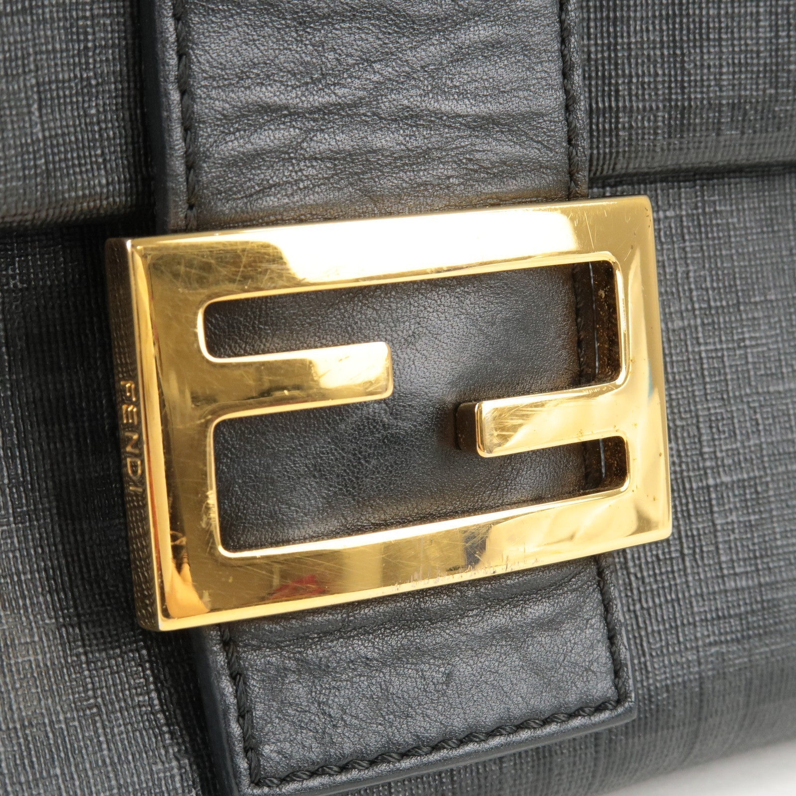 FENDI Zucchino Mamma Baguette Canvas Leather Shoulder Bag 8BR001