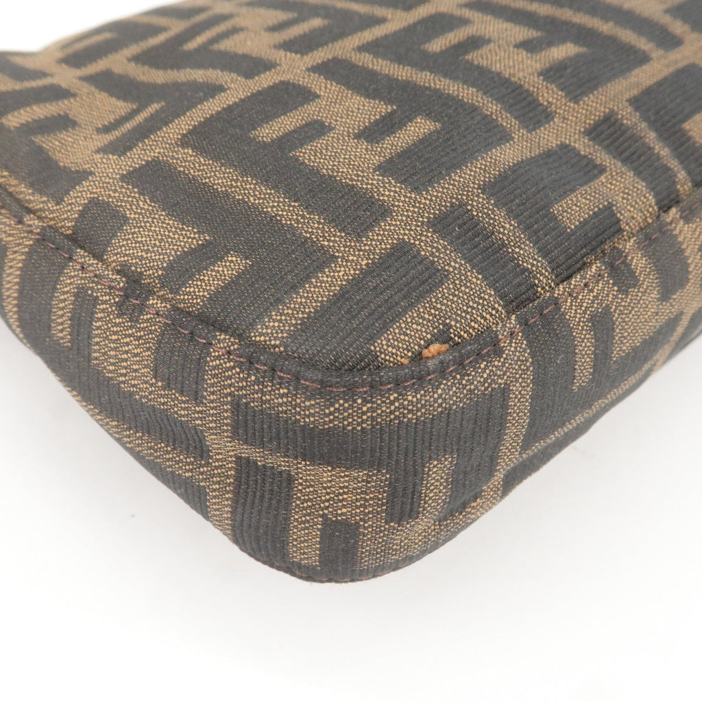 FENDI Zucca Mamma Baguette Canvas Leather Bag Brown Black 26424