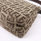 FENDI Zucchino Canvas Leather Shoulder Bag Beige Brown 8BR444