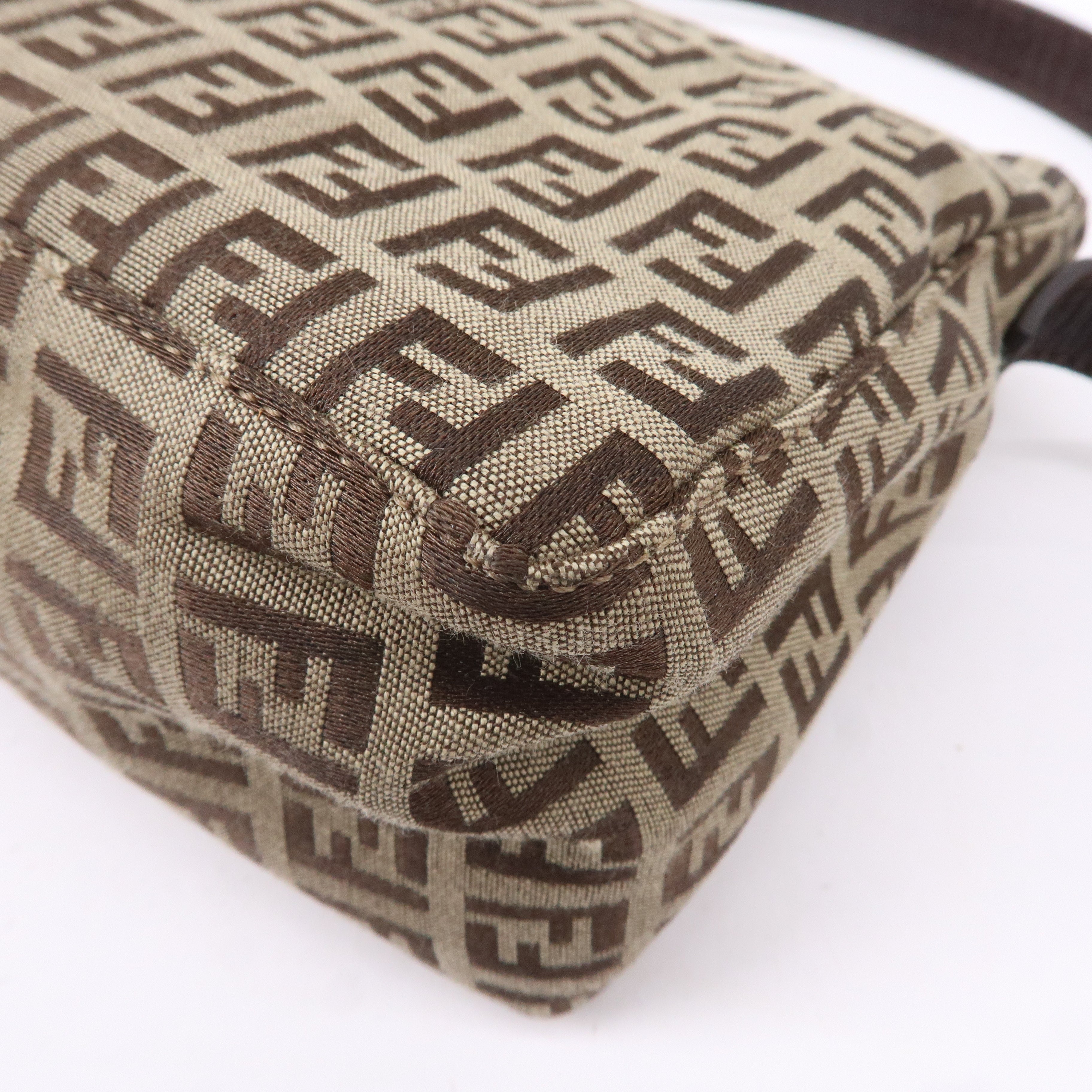FENDI Zucchino Canvas Leather Shoulder Bag Beige Brown 8BR444