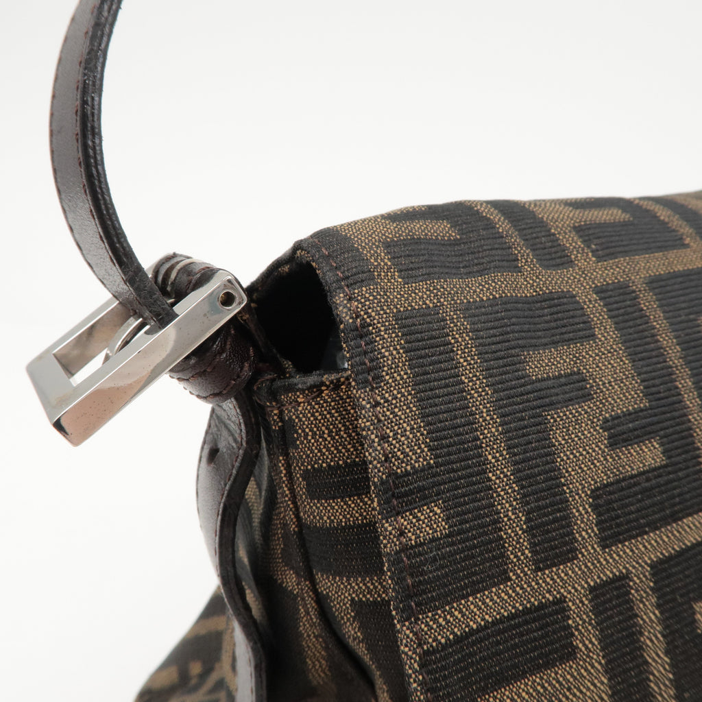 FENDI Mamma Baguette Zucca Canvas Leather Shoulder Bag Brown