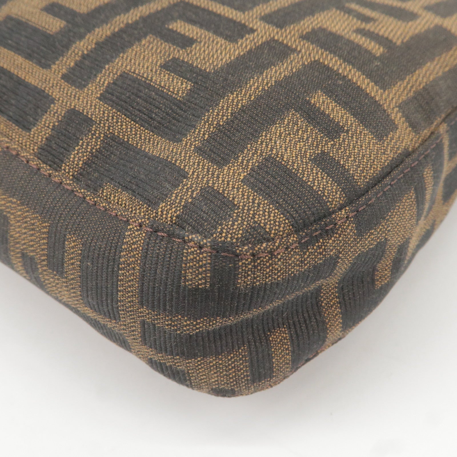 FENDI Zucca Mamma Baguette Canvas Leather Bag Brown Black 26424