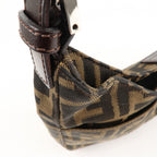 FENDI Zucca Canvas Leather Shoulder Bag Brown Black 26569