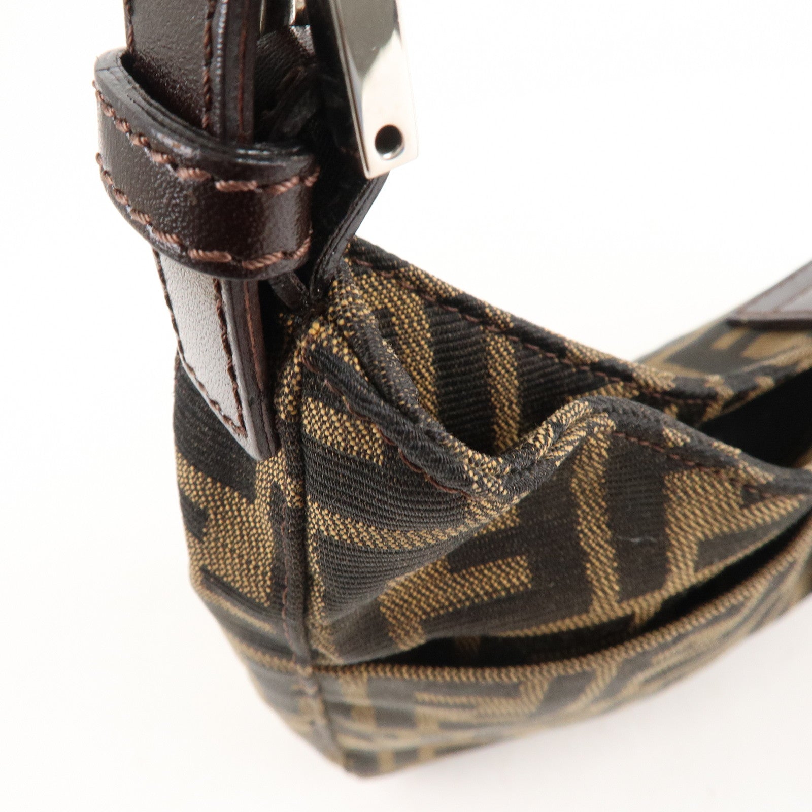 FENDI Zucca Canvas Leather Shoulder Bag Brown Black 26569