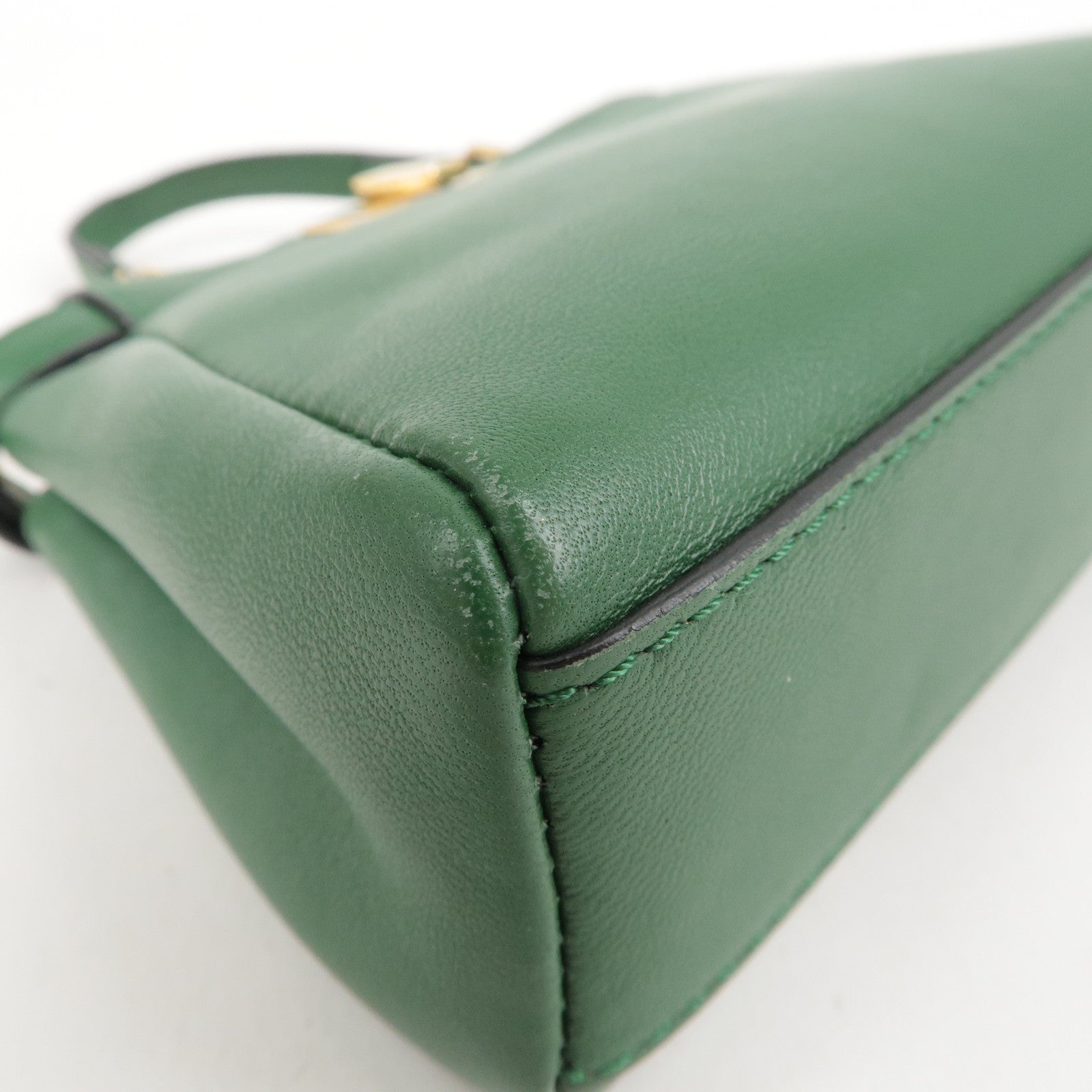 FENDI Micro Peekaboo Leather 2Way Bag Hand Bag Green 8M0355