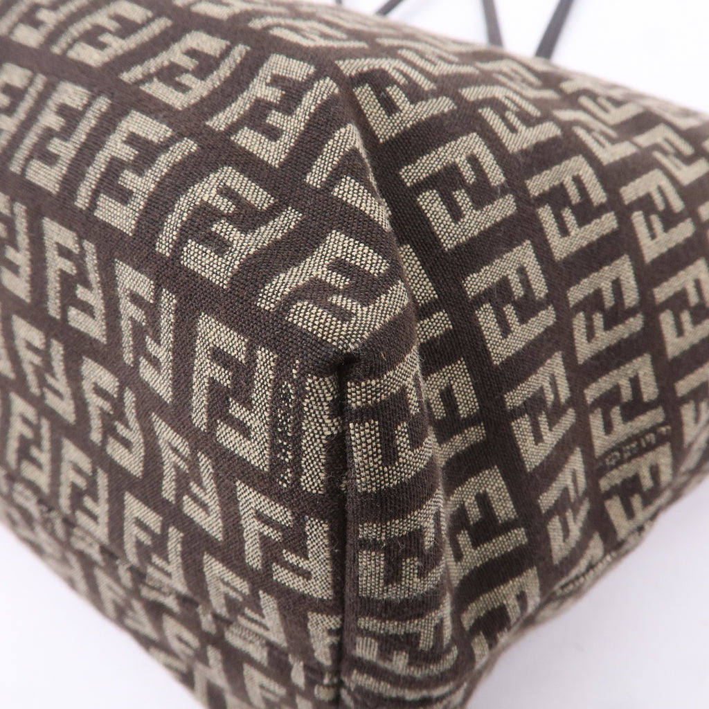 FENDI Zucchino Canvas Leather Tote Bag Beige Brown 8BH104
