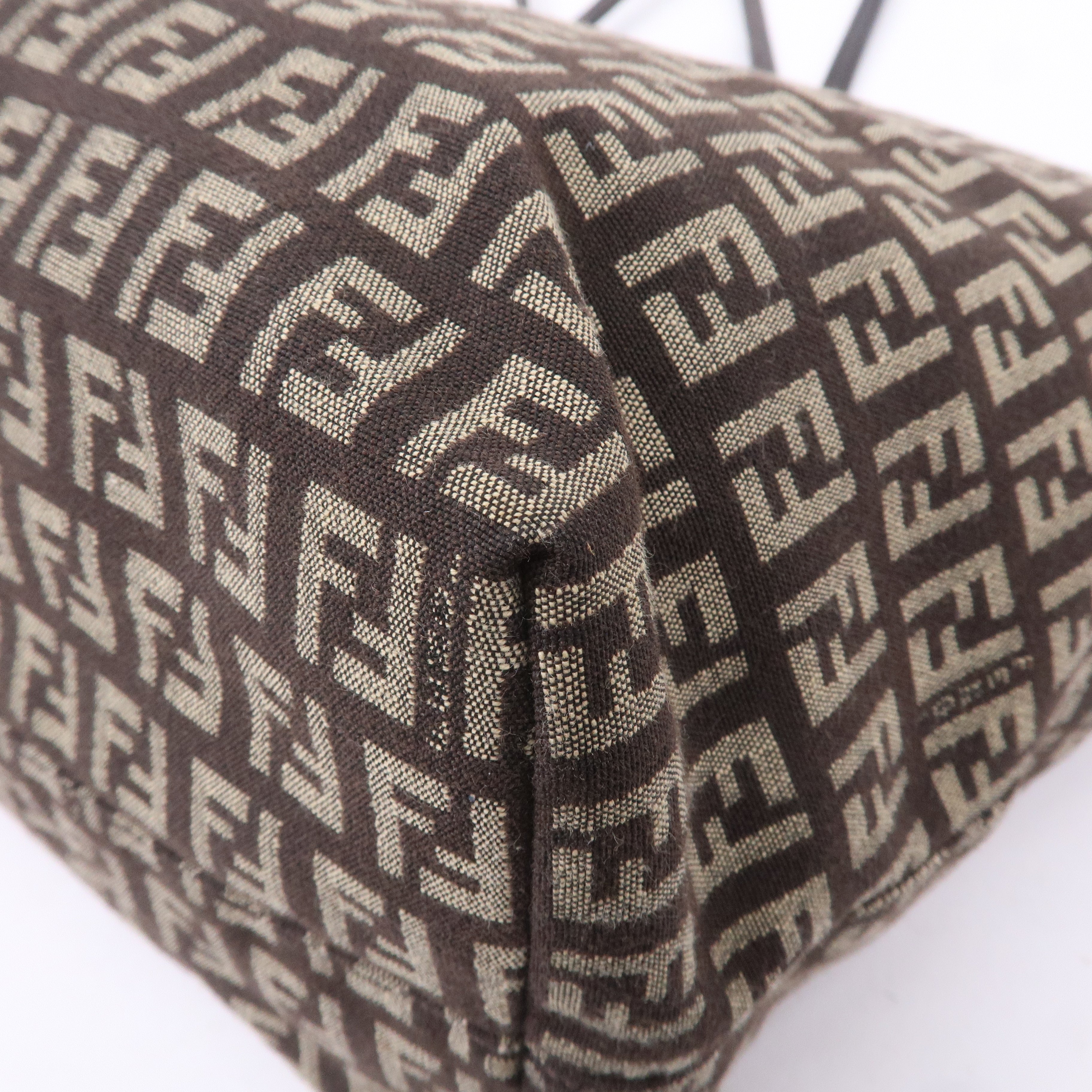 FENDI Zucchino Canvas Leather Tote Bag Beige Brown 8BH104
