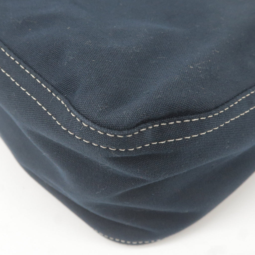 FENDI Mamma Baguette Canvas Leather Shoulder Bag Navy 26325