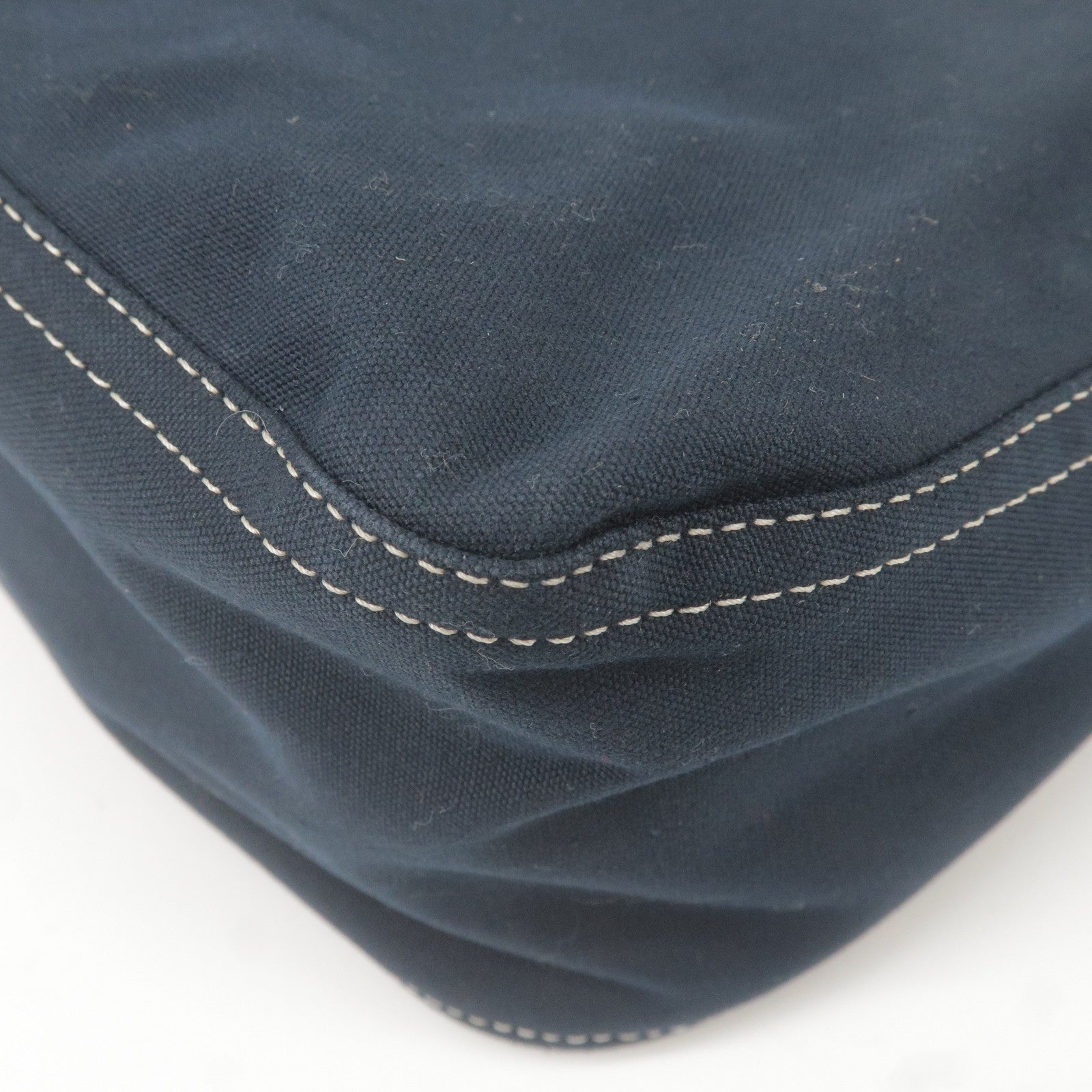 FENDI Mamma Baguette Canvas Leather Shoulder Bag Navy 26325