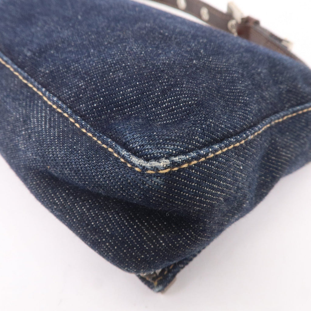 FENDI Denim Leather Shoulder Bag Hand Bag Navy Brown 26640