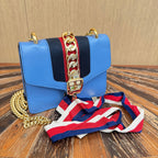 GUCCI Calfskin Mini Sylvie Chain Shoulder Bag Clear Sky Blue 2862