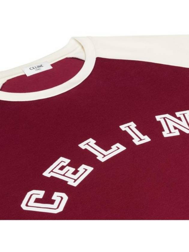 CELINE Flocking Loose Short Sleeve T-Shirt White Vintage Burgundy