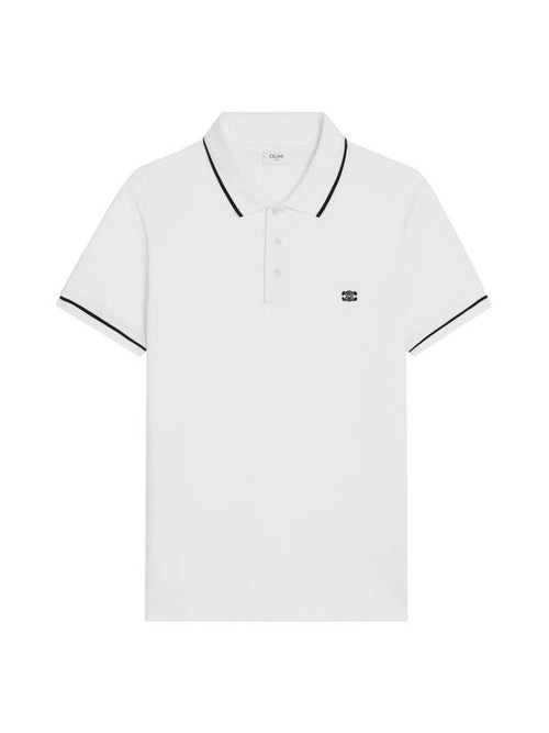 CELINE Classic Cotton Pique Polo Shirt Offwhite Black