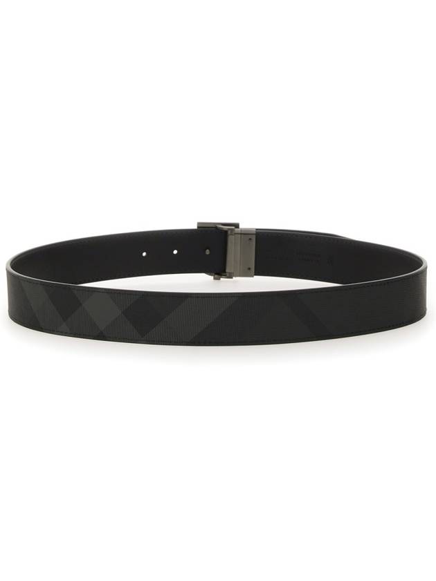 Burberry Men's Check Reversible Leather Belt Charcoal Graphite