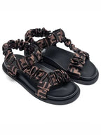 Fendi Feel Fabric FF Logo Feel Satin Sandals Black Brown