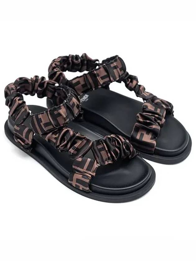 Fendi Feel Fabric FF Logo Feel Satin Sandals Black Brown
