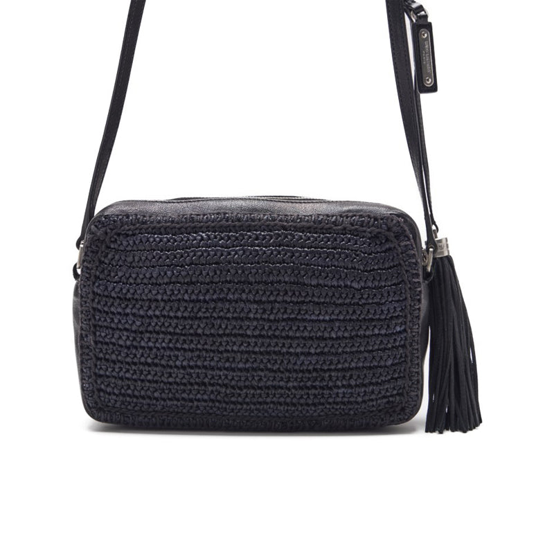 SAINT LAURENT SAN LAURENT ROOM CAMERA SHOULDER BAG WITH FRINGE STROW MATERIAL X LEADER BLACK (Silver G ) LADY SHOULDER BAG LADY BAG WITH FRINGE ONLINE