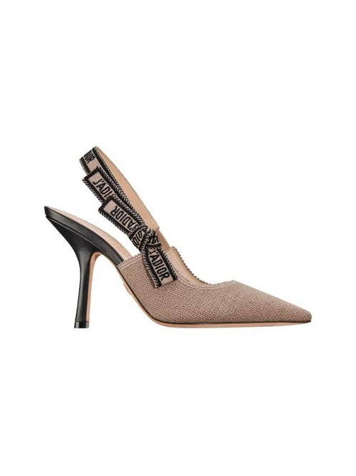 J'adior Embroidered Jute Canvas Slingback Heels Blush Dior