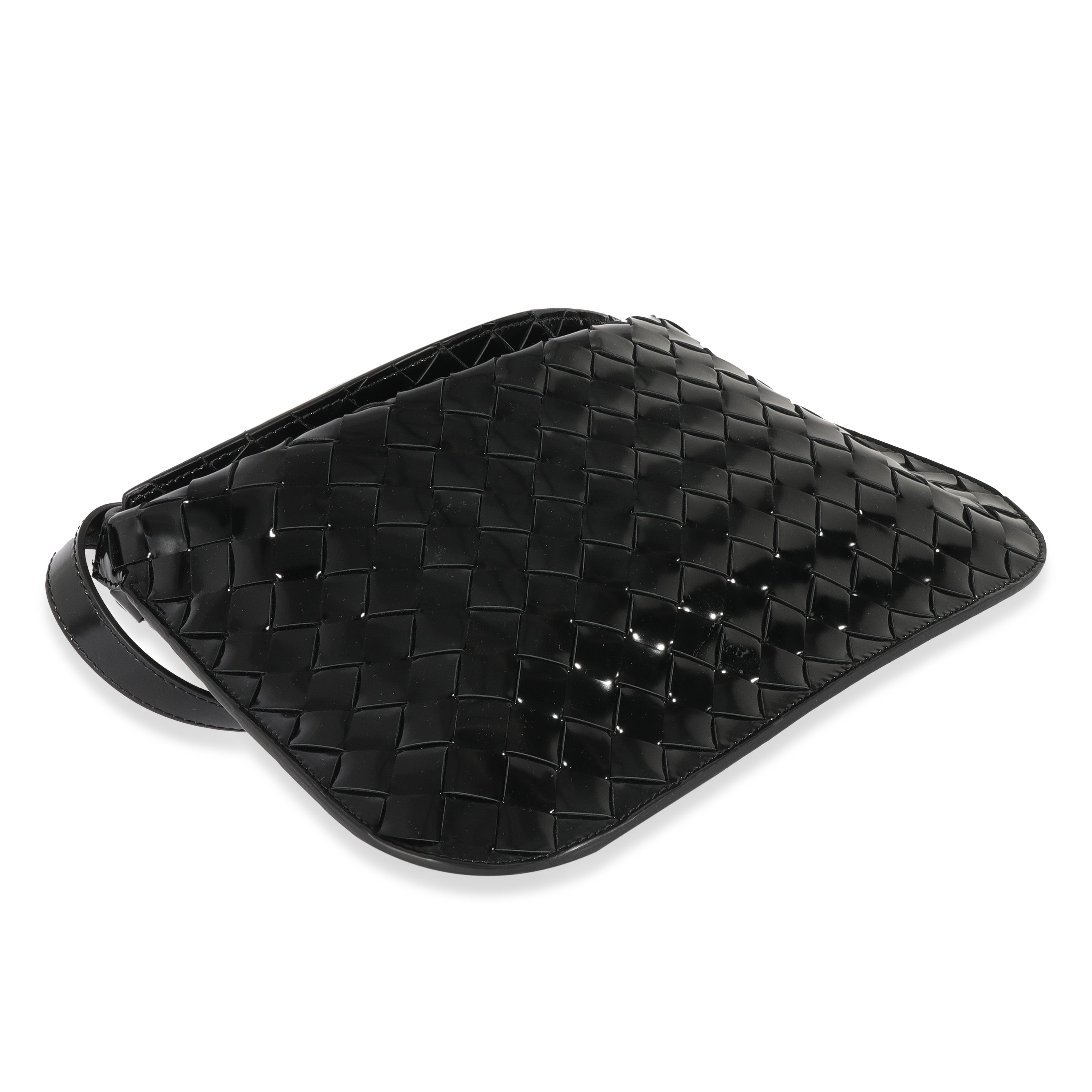 BOTTEGA VENETA Black Intrecciato Patent Shoulder Bag