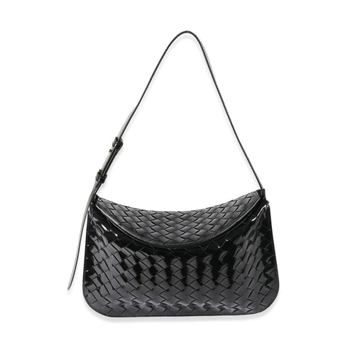 BOTTEGA VENETA Black Intrecciato Patent Shoulder Bag