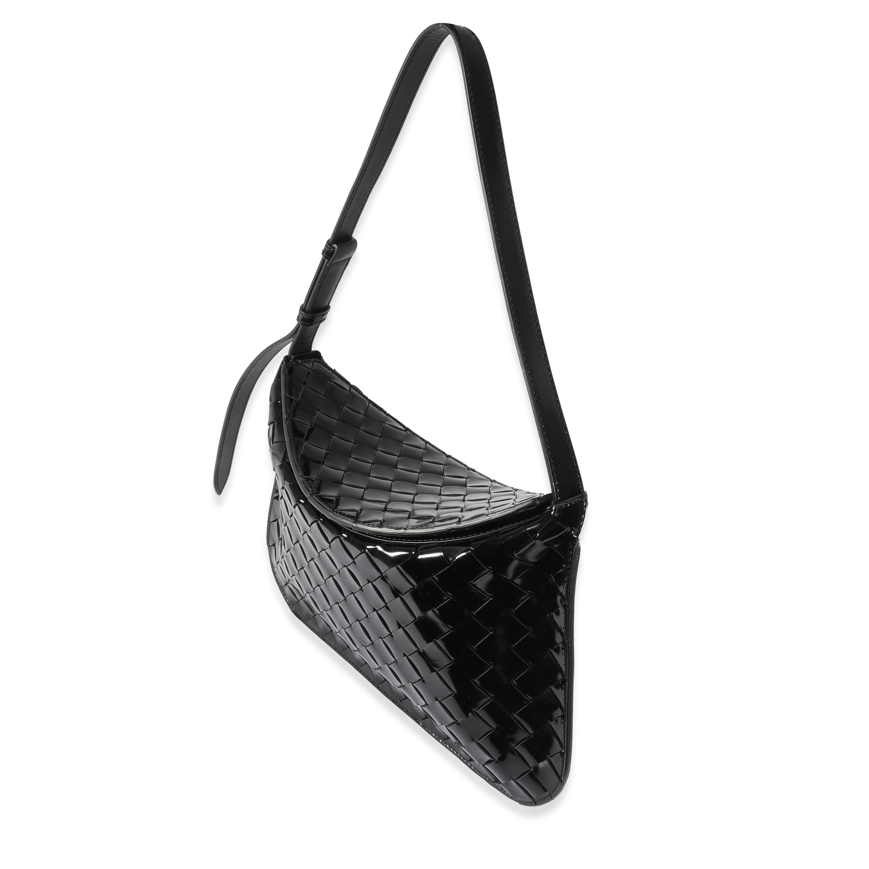 BOTTEGA VENETA Black Intrecciato Patent Shoulder Bag