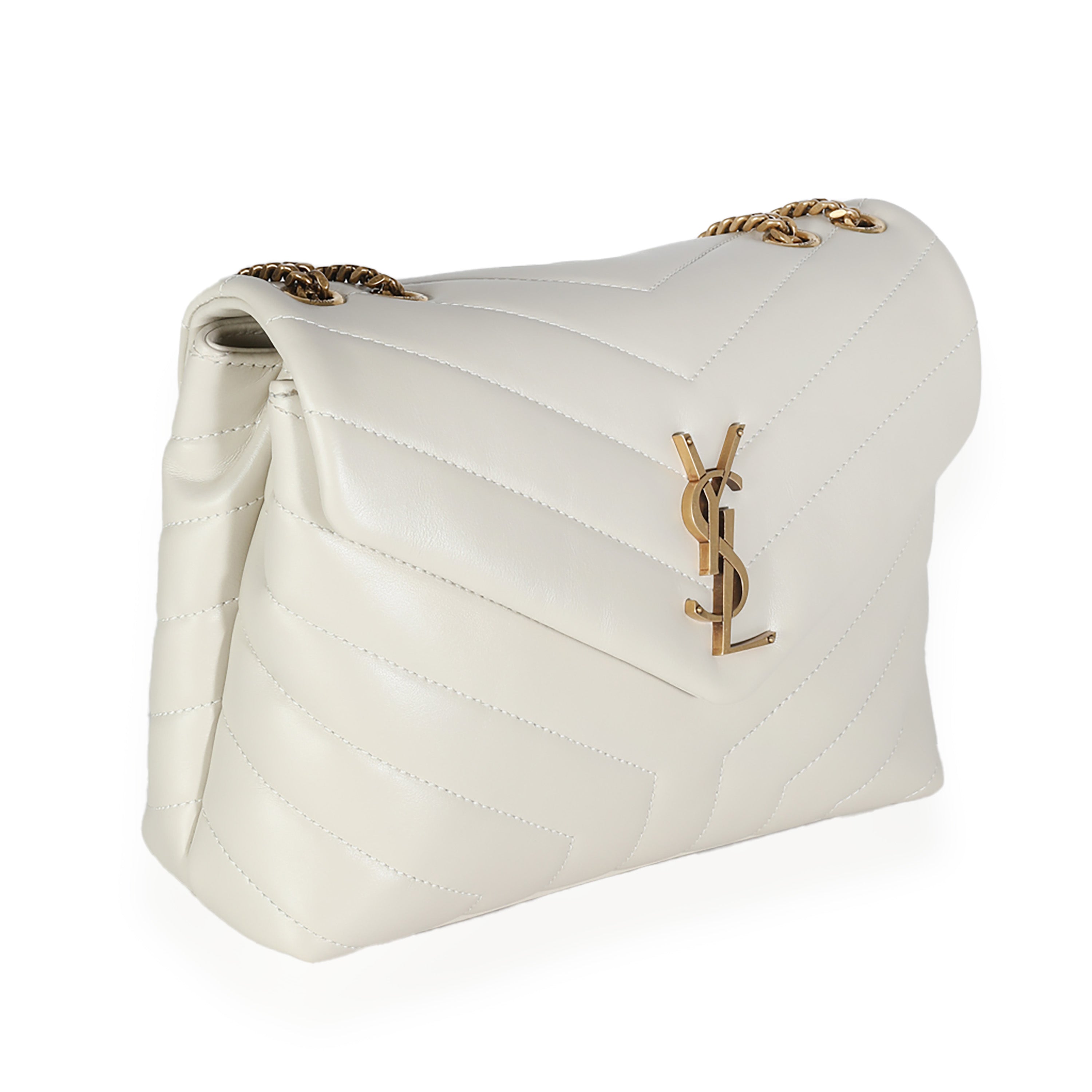 SAINT LAURENT - Crema Soft Calfskin Y Quilted Monogram Small Loulou Bag