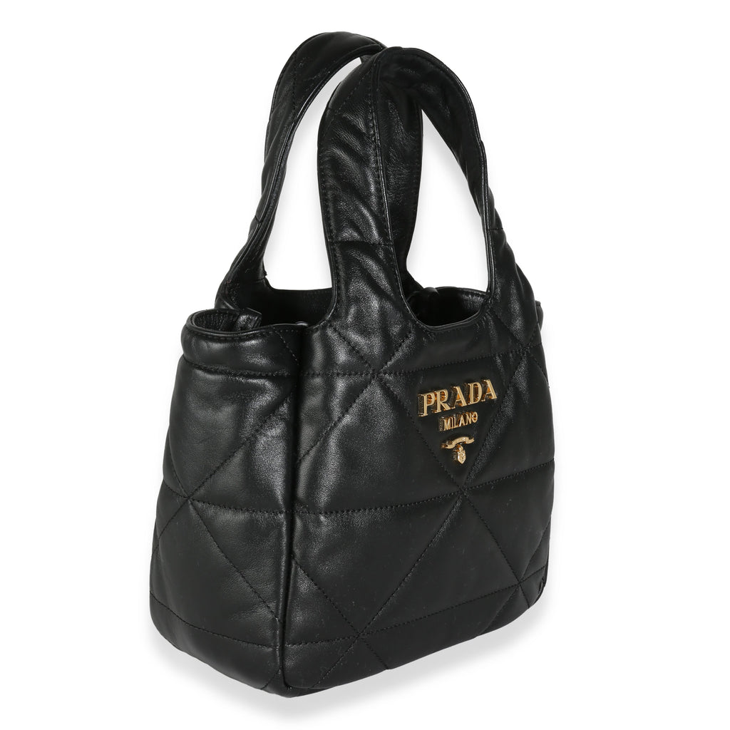 PRADA - Black Triangle Quilted Nappa Small Tote