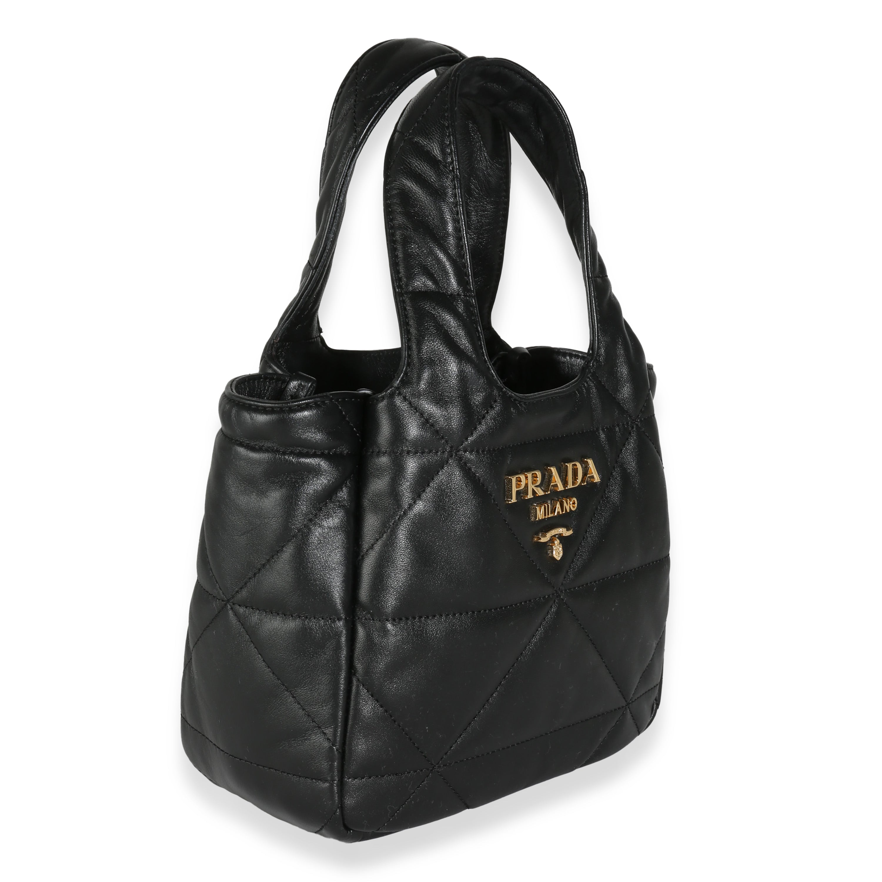 PRADA - Black Triangle Quilted Nappa Small Tote