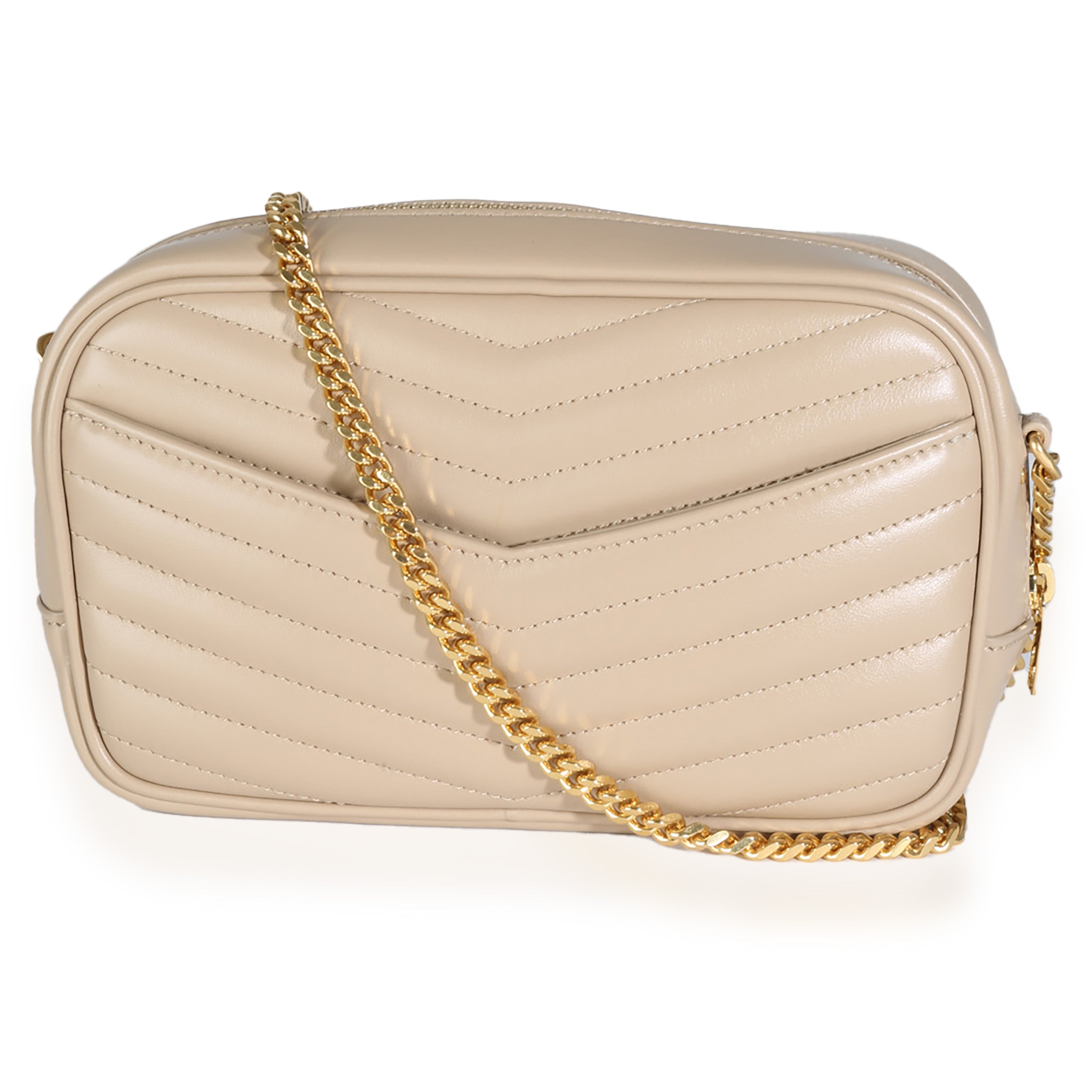 SAINT LAURENT - Dark Beige Chevron Calfskin Mini Lou Crossbody Bag